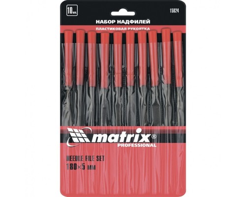 [Ручной инструмент] MATRIX Набор надфилей, 180 х 5 мм, 10 шт., пластиковые рукоятки [15824]