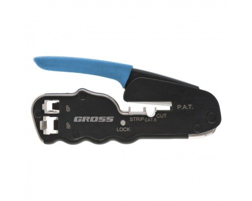 [плоскогубцы] GROSS Клещи для обжима телефонных и компьютерных клемм RJ45, 8P и RJ11/12, 6P, компакт., CAT5 [17723]