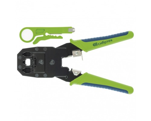 [плоскогубцы] СИБРТЕХ Клещи для обжима телефонных и компьютерных клемм 4P, 6P, 8P, функция обрезания проводов [17733]
