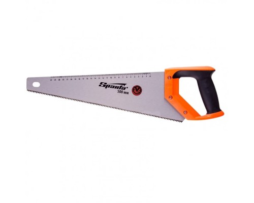 [Пилы] SPARTA Ножовка по дереву, 500 мм, 7-8 TPI, зуб-2D, каленый зуб, линейка, двухкомпонентная рукоятка [235035]