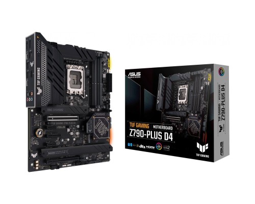 [Материнская плата] ASUS TUF GAMING Z790-PLUS D4 (Socket 1700, ATX, 4xDDR4(128GB), DP/HDMI, 1xPCIe 5.0x16/1xPCIe 4.0x16/1xPCIe 4.0x4, 2xPCIe 3.0, 1xLAN (2.5GbE), 4xSATA 6Gb/s, 4xM.2, 2xType-C, 6xUSB 3.2)