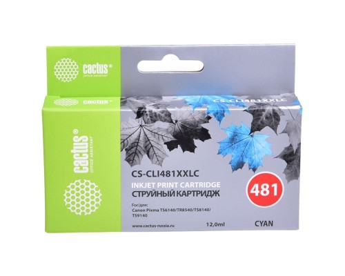 [расходные материалы] Картридж струйный Cactus CS-CLI481XXLC голубой (12мл) для Canon Pixma TR7540/TR8540/TS6140/TS8140