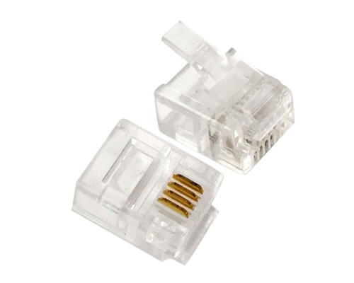 [Коннектор] Exegate EX293762RUS Коннектор ExeGate PL11-4P4C-100 RJ-11 телефонный разъем (4P4C), золотое напыление (100шт)