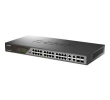 D-Link DSS-200G-28MP/A1A Настраиваемый L2 коммутатор с 24 портами 10/100/1000Base-T и 4 комбо-портами 100/1000Base-T/SFP (24 порта PoE 802.3af/at, PoE-бюджет 370 Вт, дальность до 250 м)