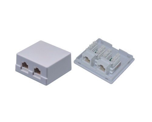 [НЕОМАКС-Патч-панели, проходные адаптеры, розетки] Внешняя сетевая розетка NEOMAX [NM-SMB-KJ45-U5E-2PD-102-WH] Cat.5E,UTP, 2 порта, цвет белый