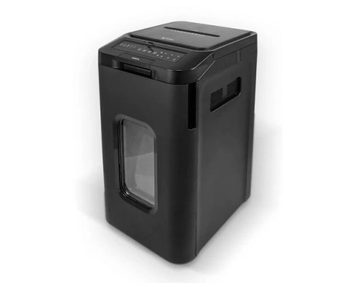 [Гелеос уничтожители] ГЕЛЕОС Уничтожитель документов АП55-4 черный с автоподачей (секр.P-4) фрагменты 400лист. 55лтр. скрепки скобы пл.карты