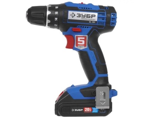 [Дрель, Шуруповерт] ЗУБР 20В, 2 АКБ (2Ач), в кейсе, дрель-шуруповерт, Профессионал. DL-201-22