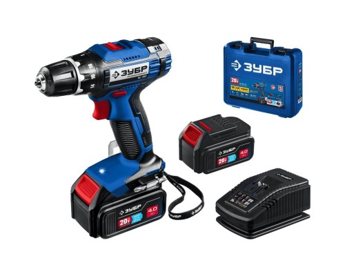[Дрель, Шуруповерт] ЗУБР 20В, 2 АКБ (4Ач), в кейсе, дрель-шуруповерт, Профессионал. DL-201-42