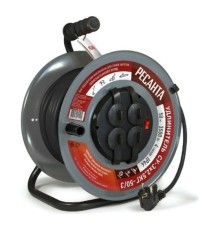 Удлинитель силовой Ресанта СУ-3х2,5КГ-50/3, розеток 4шт, 3x2.5 кв.мм, 50м, ПВС, катушка металлическая, красный [61/118/10]