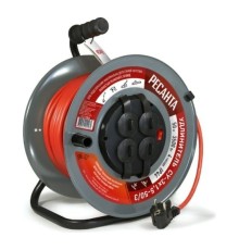 Удлинитель силовой Ресанта СУ-3х1,5-50/3, розеток 4шт, 3x1.5 кв.мм, 50м, ПВС, катушка металлическая, серый [61/118/8]