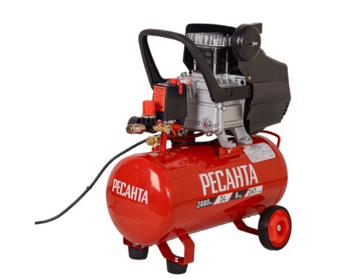 [Компрессоры, Пневматическое оборудование] Компрессор поршневой Ресанта КП-24/260М масляный 260л/мин 24л 2000Вт красный/черный