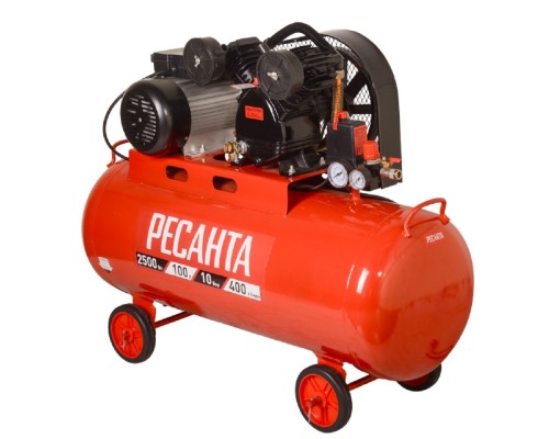 [Компрессоры, Пневматическое оборудование] Компрессор поршневой Ресанта КП-100/400Р масляный 400л/мин 100л 2500Вт красный/черный