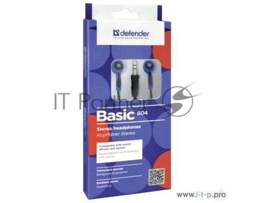 Наушники Defender Basic-604 Blue кабель 1,1 м