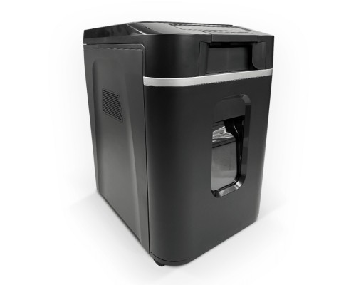 [Гелеос уничтожители] Шредер Heleos АП37-4 черный/серебристый с автоподачей (секр.P-4) фрагменты 220лист. 37лтр. скрепки скобы пл.карты