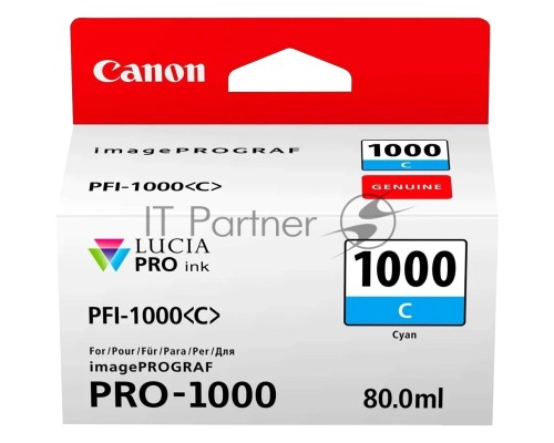 Картридж Canon PFI-1000 C для IJ SFP PRO-1000 WFG. Голубой. 80 мл.