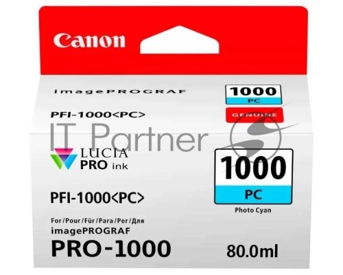 Картридж Canon PFI-1000 PC фото голубой (80 мл.) для Canon IJ SFP PRO-1000 WFG