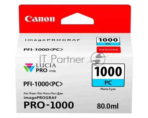Картридж Canon PFI-1000 PC фото голубой (80 мл.) для Canon IJ SFP PRO-1000 WFG