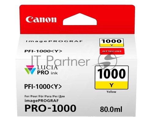 Картридж Canon PFI-1000 Y жёлтый (80 мл.) для Canon IJ SFP PRO-1000 WFG