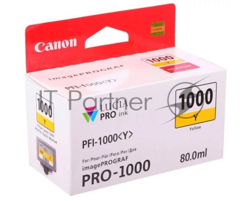 Картридж Canon PFI-1000 Y жёлтый (80 мл.) для Canon IJ SFP PRO-1000 WFG