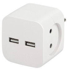 ЭРА Б0049531 Разветвитель электрический SP-2-USB-W на 2 розетки 220V + 2xUSB 2400mA, без заземл 10А (белый)