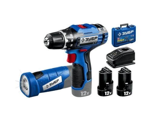 [Дрель, Шуруповерт] ЗУБР 12В + LED фонарь, 2 АКБ (2Ач), в кейсе, дрель-шуруповерт, Профессионал.  DL-121-22F