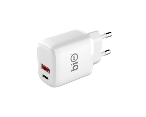 [Аксессуар] Bion Сетевое Зарядное Устройство, USB-A + USB-C, PowerDelivery, 18 Вт, белый [BXP-ADP-PD-AC-18W]