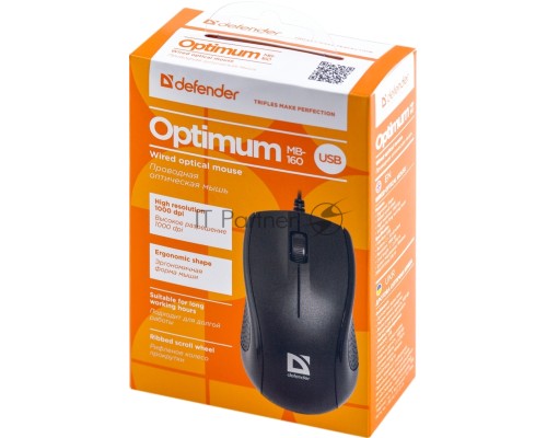 Мышь проводная Defender Optimum MB-160 черный, 1000 dpi, USB, кнопки - 3