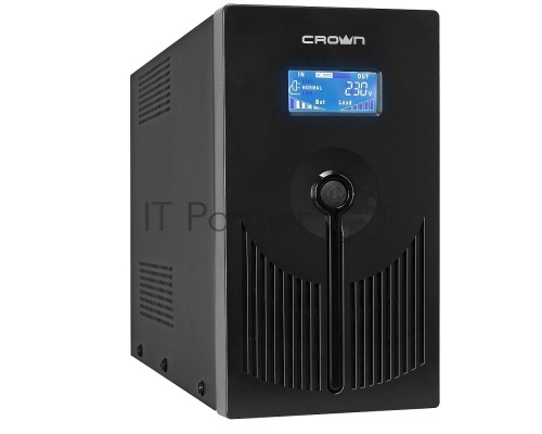 Источник бесперебойного питания CROWN 800VA/510W, металл, 1x12V/9AH, розетки 3*EURO+1*IEC bybass, трансформатор AVR 145-280V, LCD дисплей, съёмный кабель 1.2м, фильтр телефонной и ethernet линии RJ11/45, защита батареи, от перегрузки, от КЗ