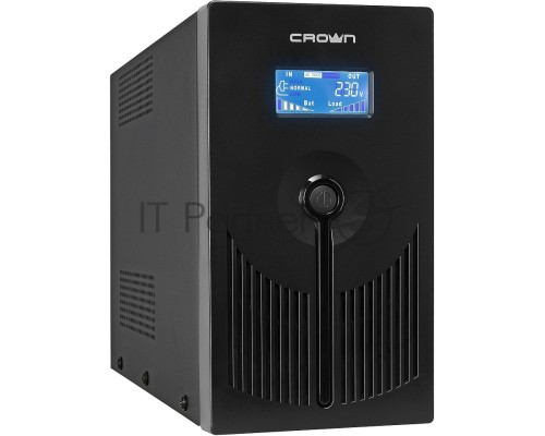 Источник бесперебойного питания CROWN 800VA/510W, металл, 1x12V/9AH, розетки 3*EURO+1*IEC bybass, трансформатор AVR 145-280V, LCD дисплей, съёмный кабель 1.2м, фильтр телефонной и ethernet линии RJ11/45, защита батареи, от перегрузки, от КЗ
