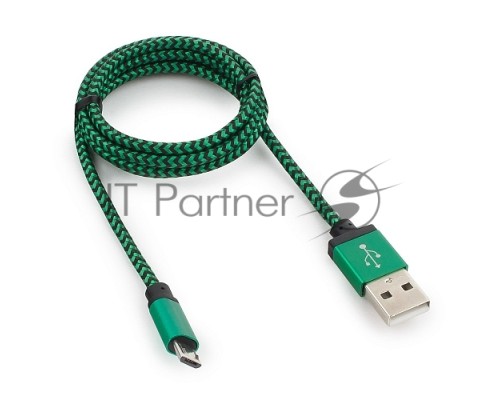 Кабель Gembird  USB 2.0 Cablexpert CC-mUSB2gn1m, AM/microBM 5P, 1м, нейлоновая оплетка, алюминиевые разъемы, зеленый, пакет
