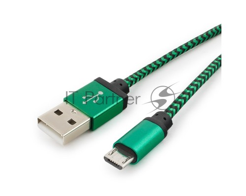 Кабель Gembird  USB 2.0 Cablexpert CC-mUSB2gn1m, AM/microBM 5P, 1м, нейлоновая оплетка, алюминиевые разъемы, зеленый, пакет
