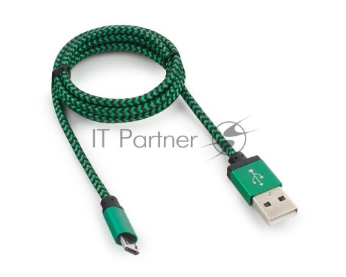 Кабель Gembird  USB 2.0 Cablexpert CC-mUSB2gn1m, AM/microBM 5P, 1м, нейлоновая оплетка, алюминиевые разъемы, зеленый, пакет