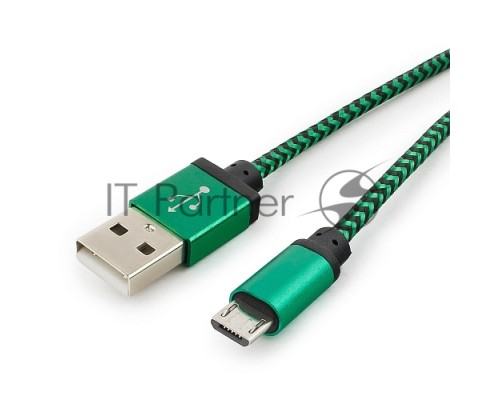 Кабель Gembird  USB 2.0 Cablexpert CC-mUSB2gn1m, AM/microBM 5P, 1м, нейлоновая оплетка, алюминиевые разъемы, зеленый, пакет