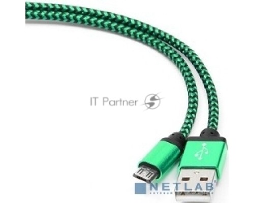 Кабель Gembird  USB 2.0 Cablexpert CC-mUSB2gn1m, AM/microBM 5P, 1м, нейлоновая оплетка, алюминиевые разъемы, зеленый, пакет