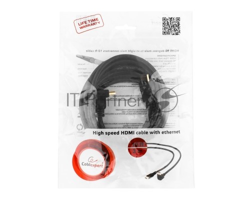 Кабель HDMI Cablexpert CC-HDMI490-10, 19M/19M, v2.0, медь, позол.разъемы, экран, угловой, 3м, черный, пакет Кабель HDMI Cablexpert CC-HDMI490-10, 19M/19M, v2.0, медь, позол.разъемы, экран, угловой, 3м, черный, пакет
