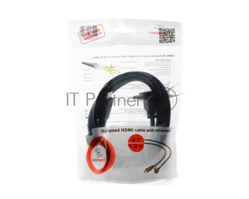 Кабель HDMI Cablexpert CC-HDMI490-6, 19M/19M, v2.0, медь, позол.разъемы, экран, угловой, 1.8м, черный, пакет Кабель HDMI Cablexpert CC-HDMI490-6, 19M/19M, v2.0, медь, позол.разъемы, экран, угловой, 1.8м, черный, пакет