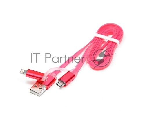Кабель USB 2.0 Cablexpert CC-mAPUSB2pk1m, AM/microBM 5P - iPhone lightning, 1м, комбо кабель, алюминиевые разъемы, розовый, блистер