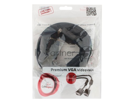 Кабель VGA Premium Cablexpert CC-PPVGA-10-B, 15M/15M, 3.0м, черный, тройной экран, феррит.кольца, пакет Кабель VGA Premium Cablexpert CC-PPVGA-10-B, 15M/15M, 3.0м, черный, тройной экран, феррит.кольца, пакет