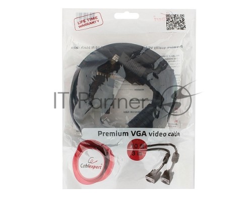 Кабель VGA Premium Cablexpert CC-PPVGA-10-B, 15M/15M, 3.0м, черный, тройной экран, феррит.кольца, пакет Кабель VGA Premium Cablexpert CC-PPVGA-10-B, 15M/15M, 3.0м, черный, тройной экран, феррит.кольца, пакет