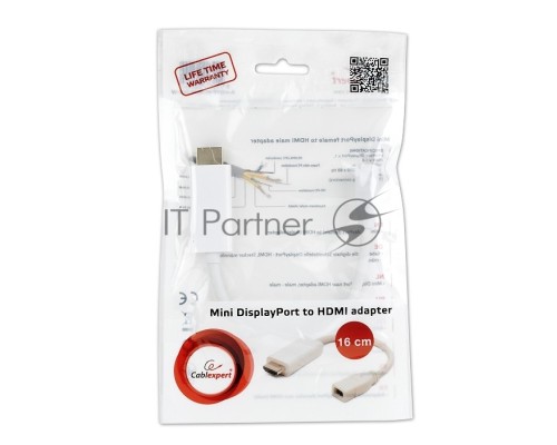 Переходник miniDisplayPort - HDMI, Cablexpert A-mDPF-HDMIM-001-W, 20F/19M, длина 10см, белый, пакет Переходник miniDisplayPort - HDMI, Cablexpert A-mDPF-HDMIM-001-W, 20F/19M, длина 10см, белый, пакет