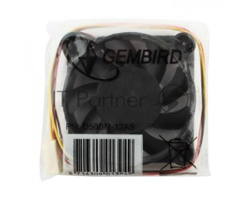 Вентилятор Gembird D50BM-12AS-R, 50x50x10, подшипник, круглый, 3 pin, провод 25 см