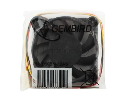 Вентилятор Gembird D50BM-12AS-R, 50x50x10, подшипник, круглый, 3 pin, провод 25 см