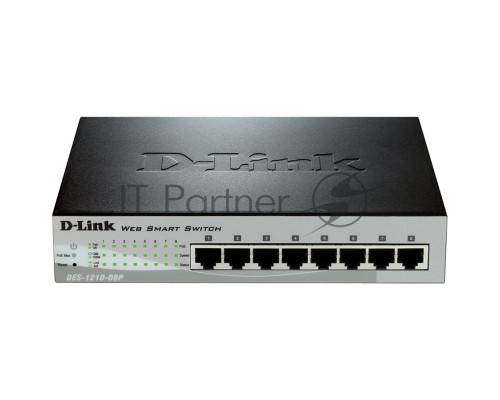 Коммутатор D-Link DES-1210-08P, WEB Smart III Switch with 8 PoE ports 10/100Mbps Fanless, 802.3x Flow Control, Static Port Trunking, 4094 – 802.1Q VLAN, 802.1p Priority Queues ACL, IGMP Snooping, Port mirror