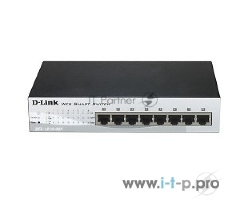 Коммутатор D-Link DES-1210-08P, WEB Smart III Switch with 8 PoE ports 10/100Mbps Fanless, 802.3x Flow Control, Static Port Trunking, 4094 – 802.1Q VLAN, 802.1p Priority Queues ACL, IGMP Snooping, Port mirror