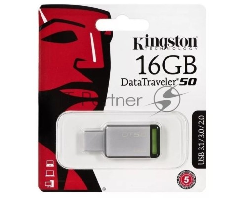 Флеш Диск Kingston 16Gb DataTraveler 50 DT50/16GB USB3.0 зеленый