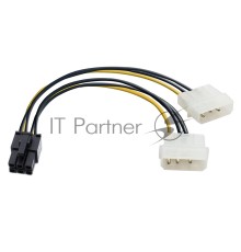 Переходник питания PCI-Express 6pin (от 2х разъемов Molex (IDE) блока питания), 15см Exegate EX138937RUS