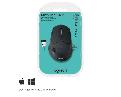 Мышь беспроводная Logitech M720 Triathlon черный, 1000 dpi, радиоканал, Bluetooth, USB, кнопки - 8