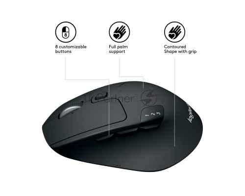 Мышь беспроводная Logitech M720 Triathlon черный, 1000 dpi, радиоканал, Bluetooth, USB, кнопки - 8