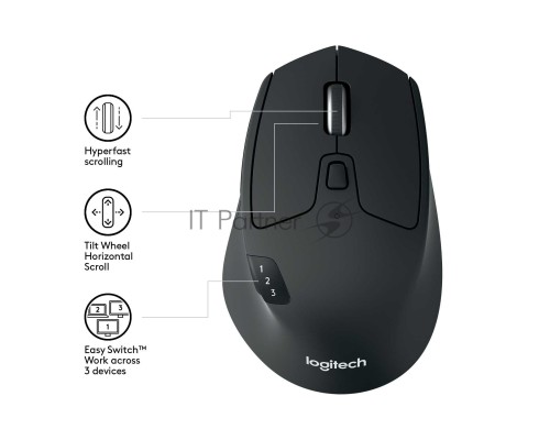 Мышь беспроводная Logitech M720 Triathlon черный, 1000 dpi, радиоканал, Bluetooth, USB, кнопки - 8