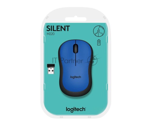 Мышь беспроводная Logitech M220 SILENT синий, 1000 dpi, радиоканал, USB, кнопки - 3